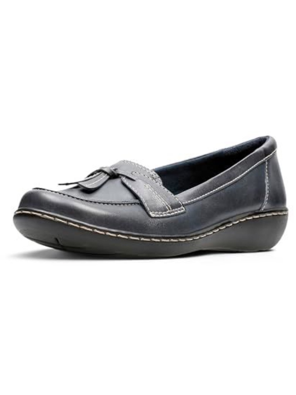 Clarks 11 Wide Black Ashland Bubble Leather Slip On Loafer with Tassel Detail